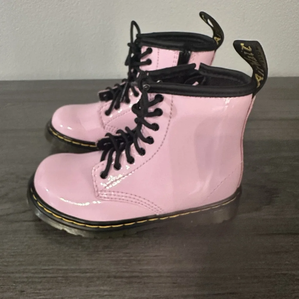 Dr. Martens Kids 1460 Toddler Size 9 Pink Patent Combat Boots Side Zip